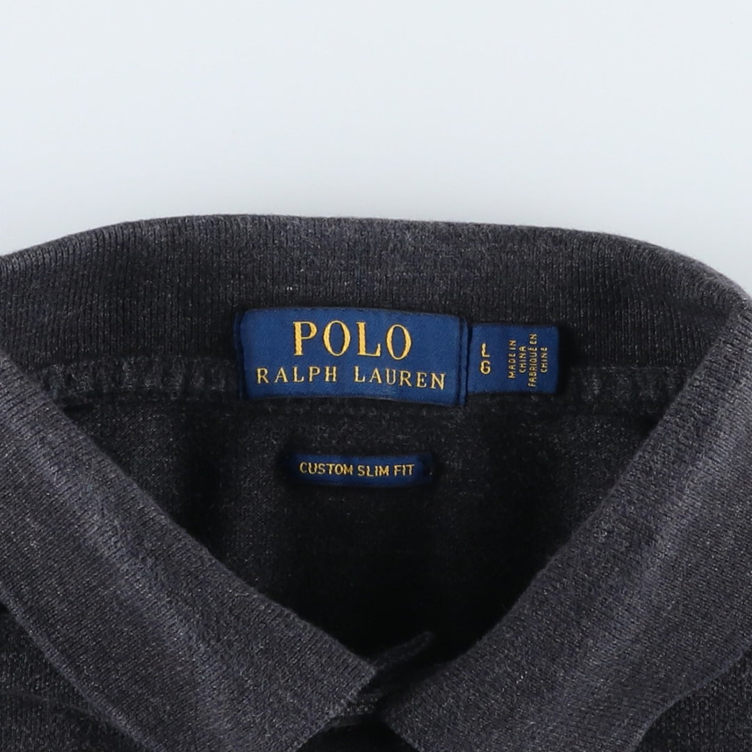 Ralph Lauren POLO RALPH LAUREN CUSTOM SLIM FIT short sleeve polo shirt, men's size L cotton gray type Vintage Second Hand
