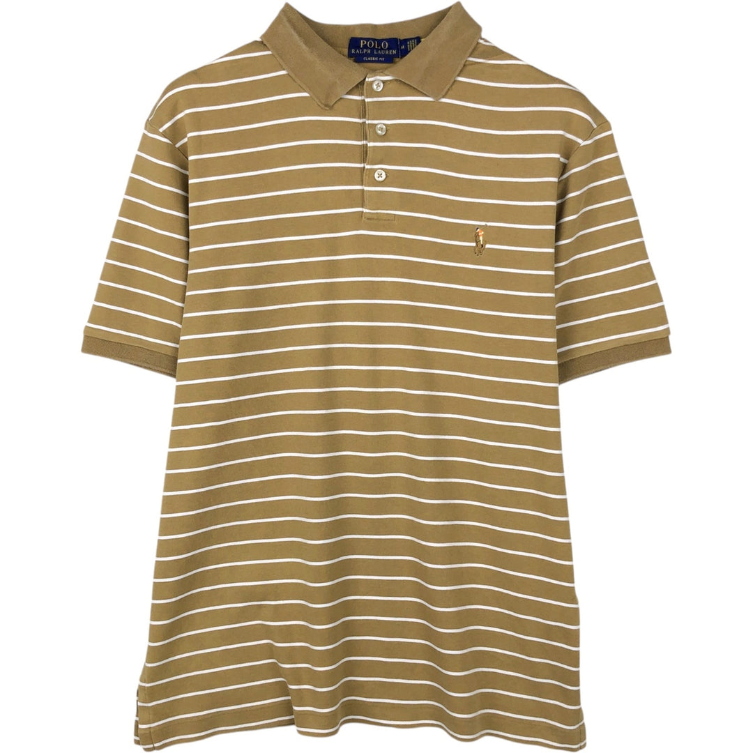 Ralph Lauren POLO RALPH LAUREN CLASSIC FIT short sleeve striped polo shirt men's M size cotton beige type brown Vintage Second Hand