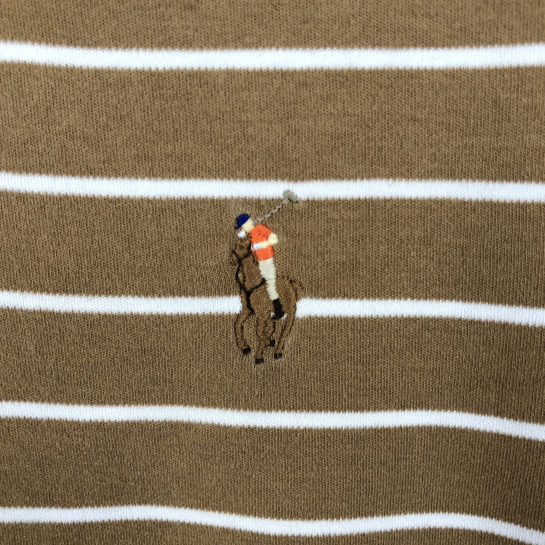 Ralph Lauren POLO RALPH LAUREN CLASSIC FIT short sleeve striped polo shirt men's M size cotton beige type brown Vintage Second Hand