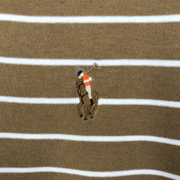 Ralph Lauren POLO RALPH LAUREN CLASSIC FIT short sleeve striped polo shirt men's M size cotton beige type brown Vintage Second Hand