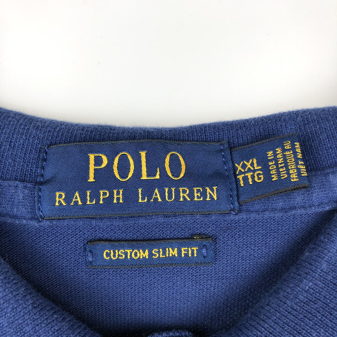 Ralph Lauren POLO RALPH LAUREN CUSTOM SLIM FIT short-sleeved polo shirt, men's size XXL cotton blue type Vintage Second Hand