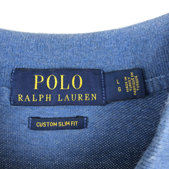 Ralph Lauren POLO RALPH LAUREN CUSTOM SLIM FIT short sleeve polo shirt, men's size L cotton blue type Vintage Second Hand