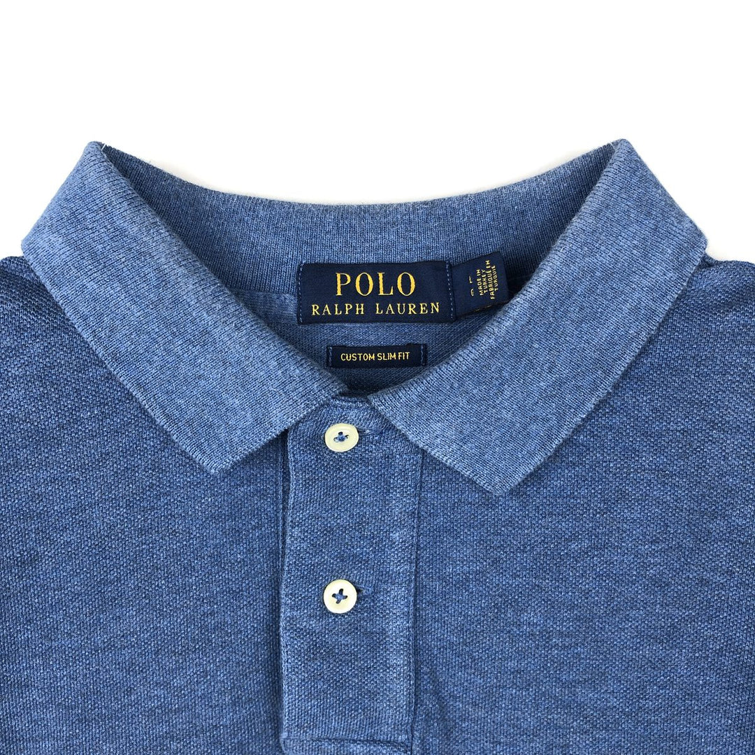Ralph Lauren POLO RALPH LAUREN CUSTOM SLIM FIT short sleeve polo shirt, men's size L cotton blue type Vintage Second Hand