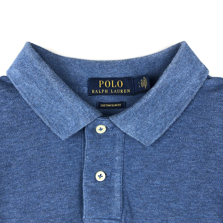 Ralph Lauren POLO RALPH LAUREN CUSTOM SLIM FIT short sleeve polo shirt, men's size L cotton blue type Vintage Second Hand
