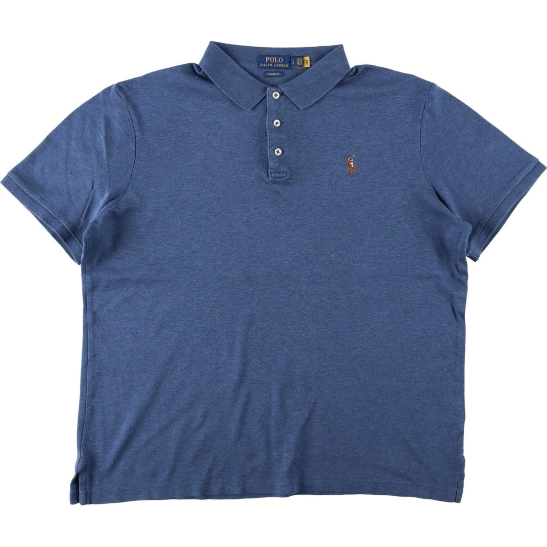 Ralph Lauren POLO RALPH LAUREN CLASSIC FIT short sleeve polo shirt for men size L cotton blue type Vintage Second Hand