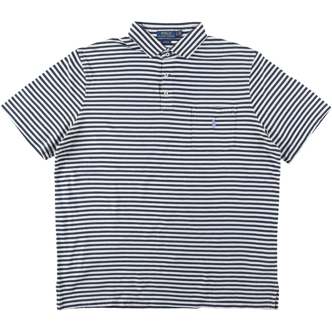 Ralph Lauren POLO RALPH LAUREN CLASSIC FIT short sleeve striped polo shirt men's size L cotton navy blue type Vintage Second Hand