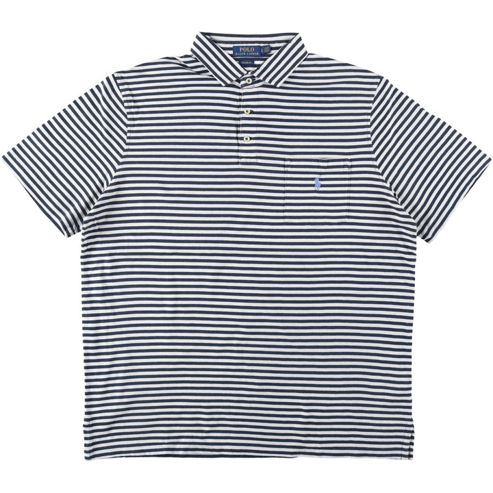 Ralph Lauren POLO RALPH LAUREN CLASSIC FIT short sleeve striped polo shirt men's size L cotton navy blue type Vintage Second Hand