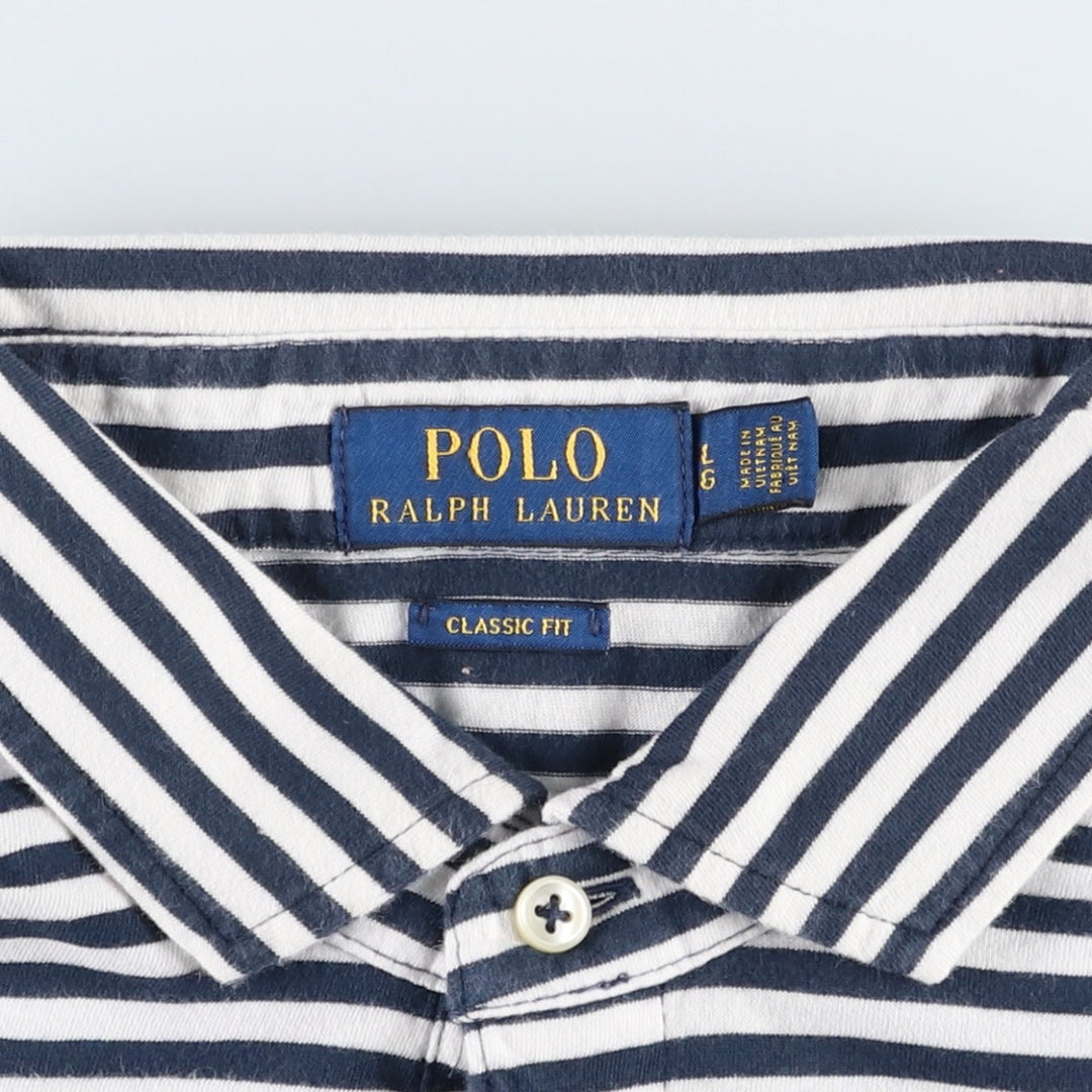 Ralph Lauren POLO RALPH LAUREN CLASSIC FIT short sleeve striped polo shirt men's size L cotton navy blue type Vintage Second Hand