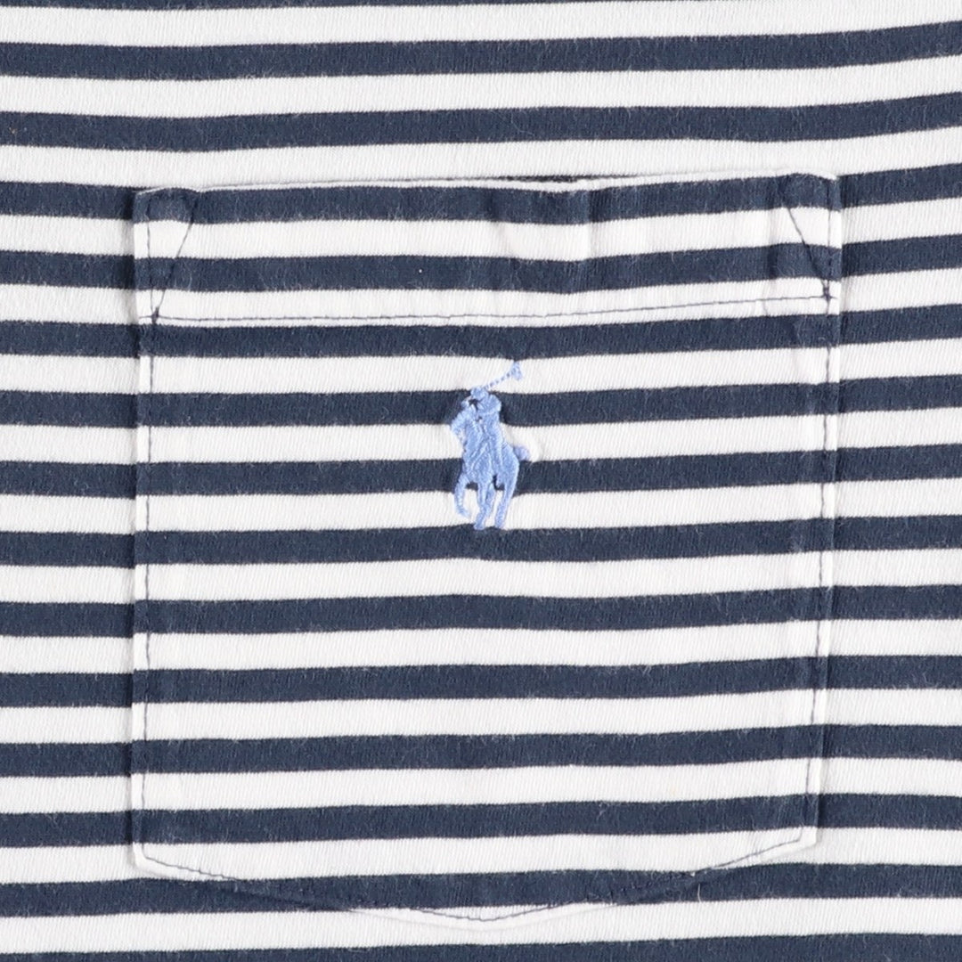 Ralph Lauren POLO RALPH LAUREN CLASSIC FIT short sleeve striped polo shirt men's size L cotton navy blue type Vintage Second Hand