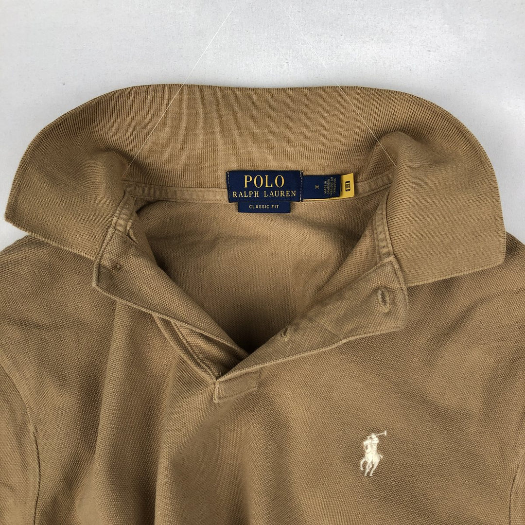 Ralph Lauren POLO RALPH LAUREN CLASSIC FIT short sleeve polo shirt, men's size M cotton beige type brown Vintage Second Hand