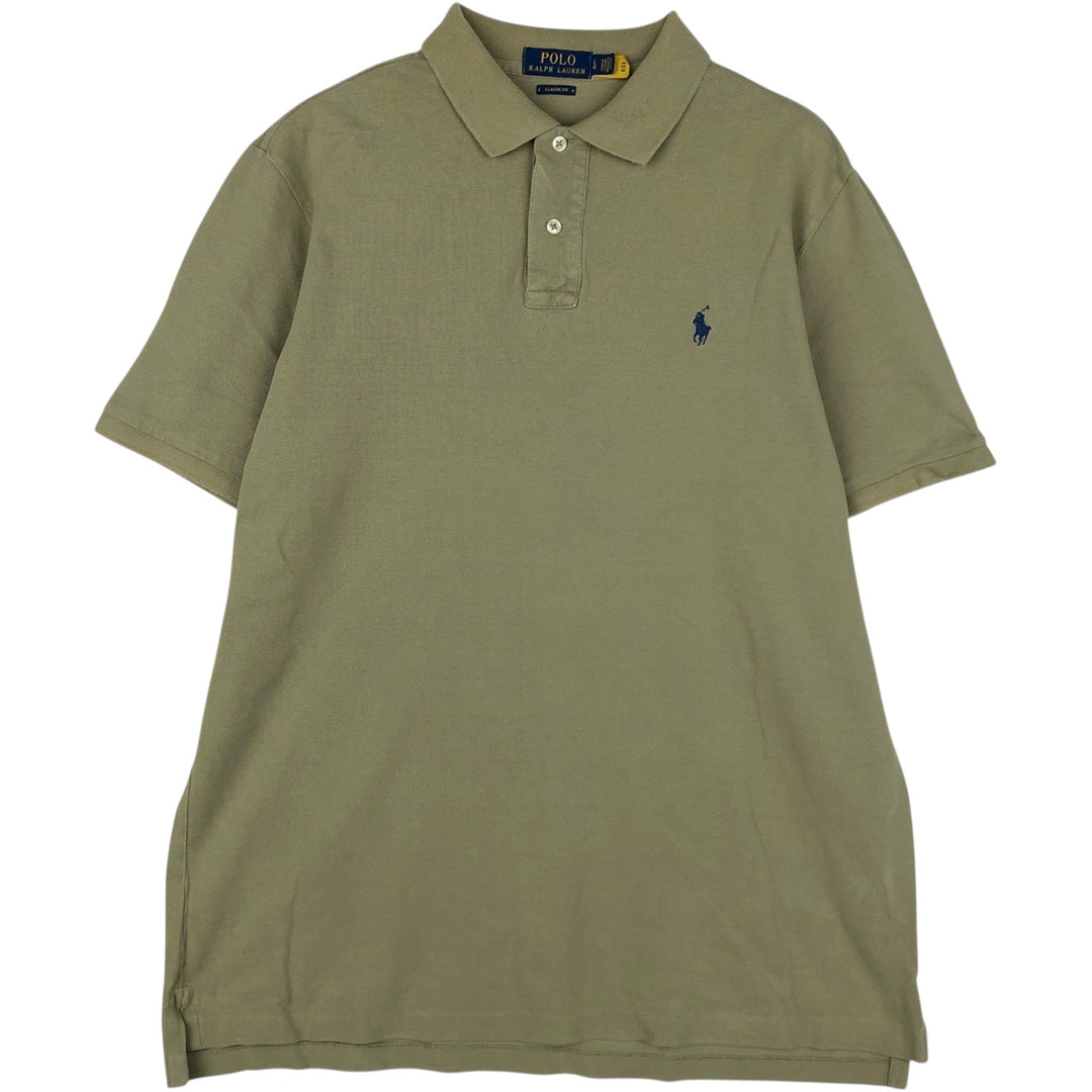 Ralph Lauren POLO RALPH LAUREN CLASSIC FIT short sleeve polo shirt for men size L cotton Khaki type sage green Vintage Second Hand