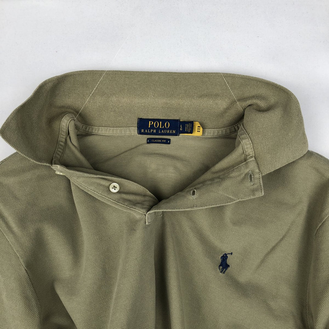 Ralph Lauren POLO RALPH LAUREN CLASSIC FIT short sleeve polo shirt for men size L cotton Khaki type sage green Vintage Second Hand