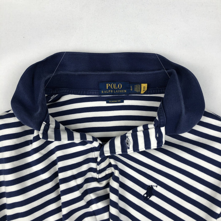 Ralph Lauren POLO RALPH LAUREN CLASSIC FIT short sleeve striped polo shirt men's size L cotton navy blue type Vintage Second Hand
