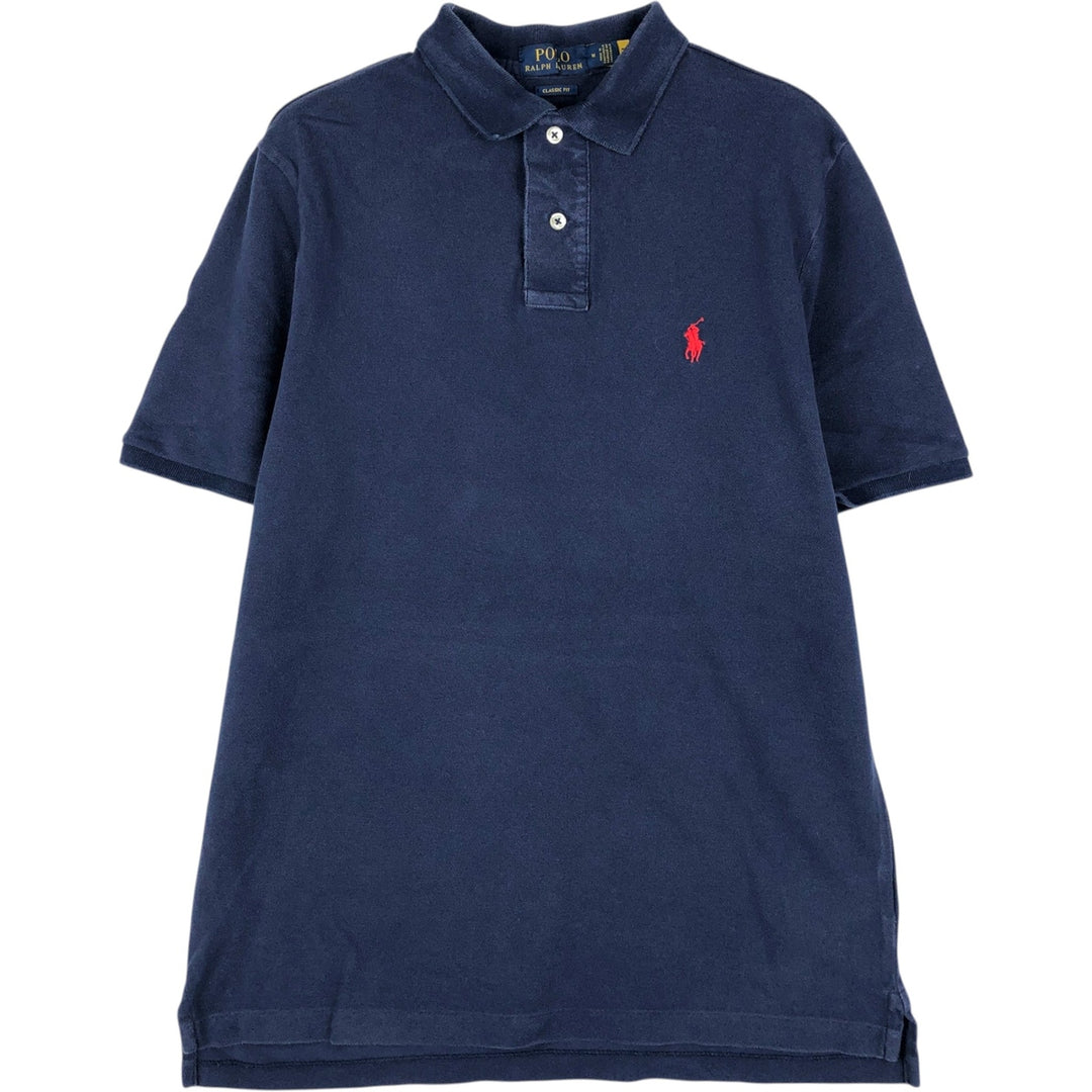 Ralph Lauren POLO RALPH LAUREN CLASSIC FIT short sleeve polo shirt, men's size M cotton navy blue type Vintage Second Hand