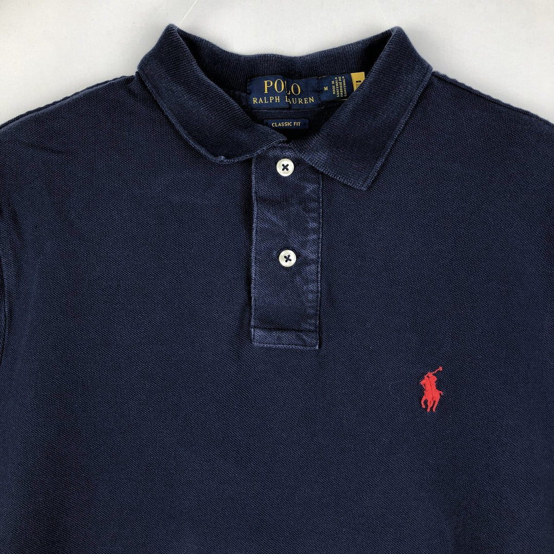 Ralph Lauren POLO RALPH LAUREN CLASSIC FIT short sleeve polo shirt, men's size M cotton navy blue type Vintage Second Hand