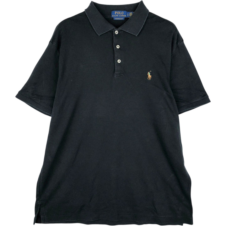 Ralph Lauren POLO RALPH LAUREN CUSTOM SLIM FIT short sleeve polo shirt, men's size L cotton black type Vintage Second Hand