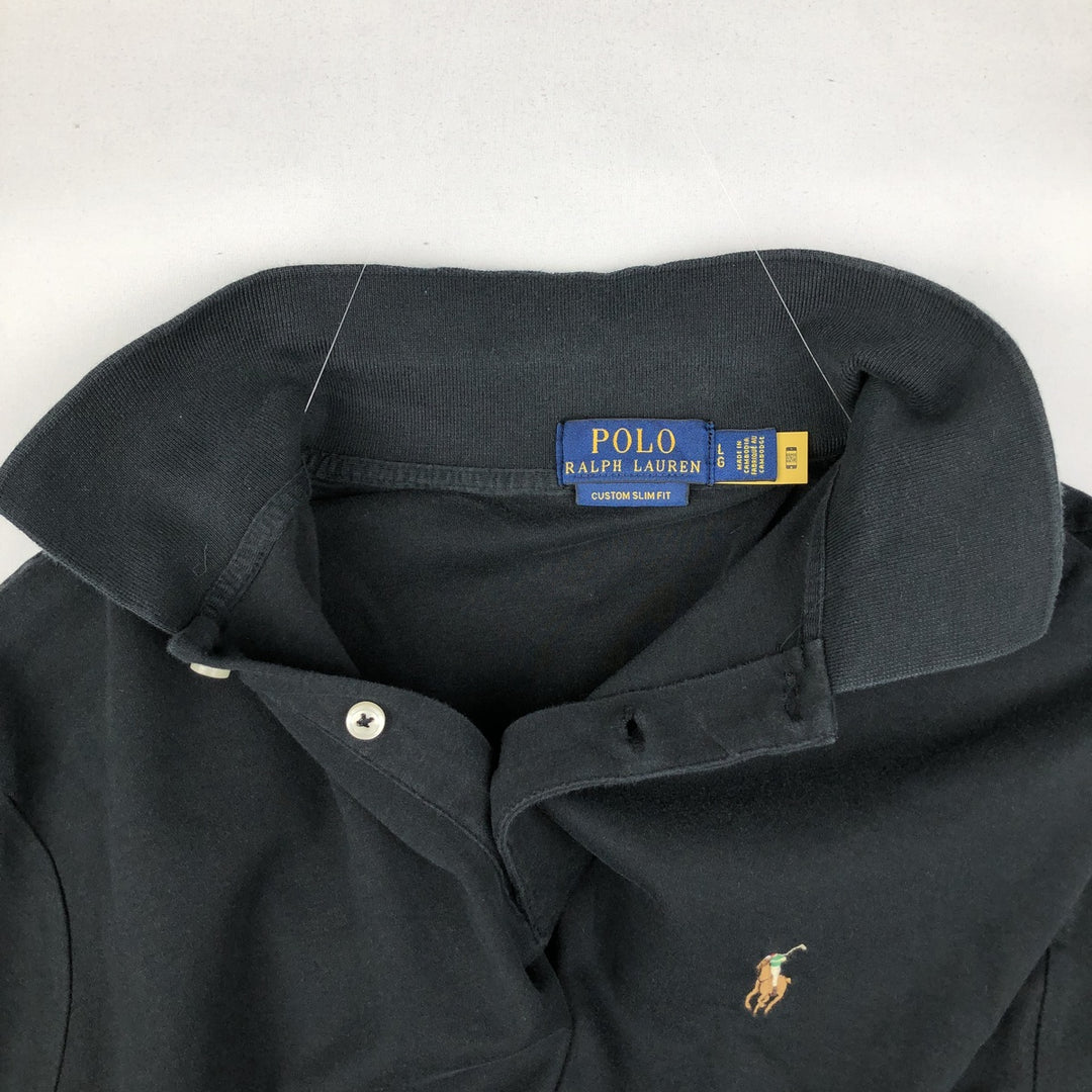 Ralph Lauren POLO RALPH LAUREN CUSTOM SLIM FIT short sleeve polo shirt, men's size L cotton black type Vintage Second Hand