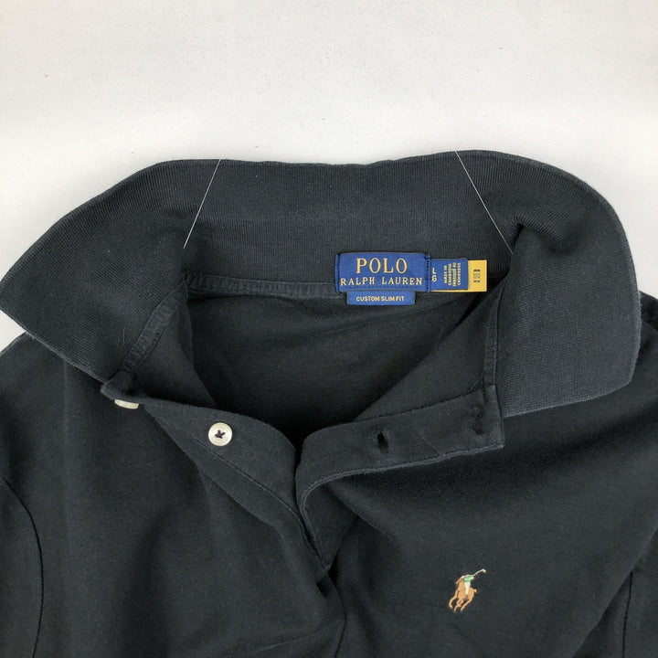 Ralph Lauren POLO RALPH LAUREN CUSTOM SLIM FIT short sleeve polo shirt, men's size L cotton black type Vintage Second Hand