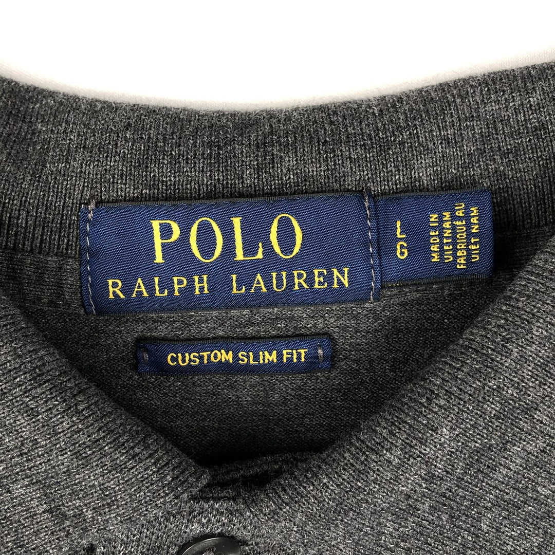 Ralph Lauren POLO RALPH LAUREN CUSTOM SLIM FIT short sleeve polo shirt, men's size L cotton gray type Vintage Second Hand