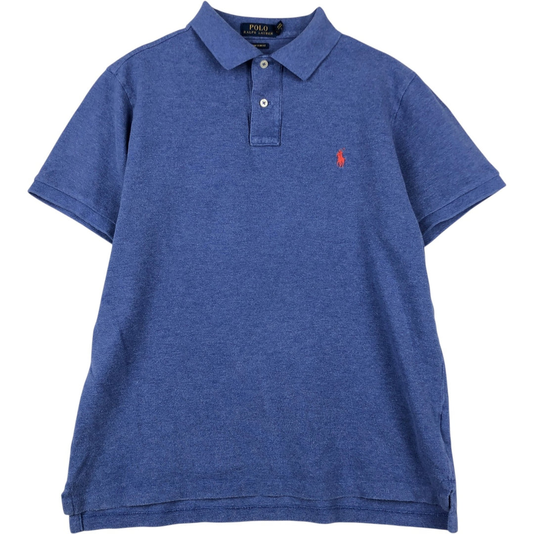 Ralph Lauren POLO RALPH LAUREN CUSTOM SLIM FIT short sleeve polo shirt, men's size L cotton Blue type light blue Vintage Second Hand