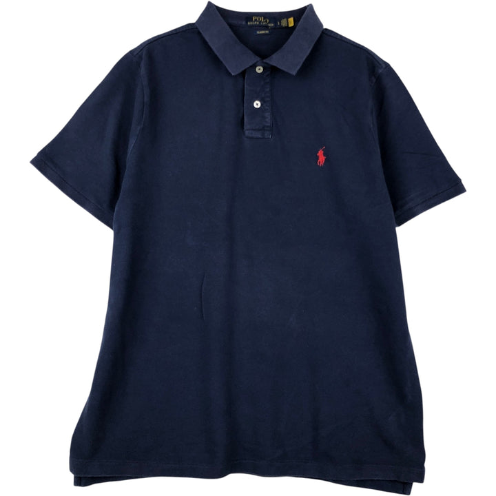 Ralph Lauren POLO RALPH LAUREN CLASSIC FIT short sleeve polo shirt for men size L cotton navy blue type Vintage Second Hand