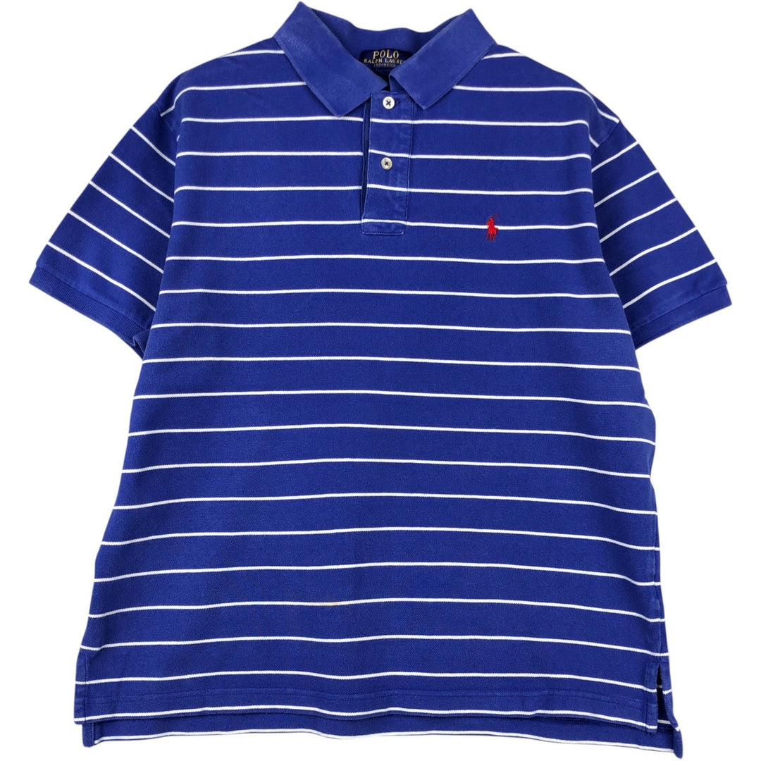 Ralph Lauren POLO RALPH LAUREN Short Sleeve Striped Polo Shirt Men's Size L cotton Purple type blue-purple Vintage Second Hand