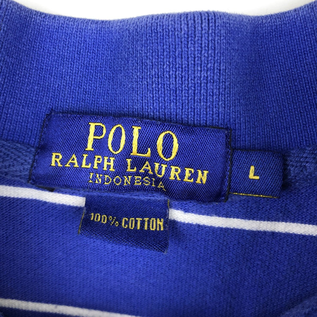 Ralph Lauren POLO RALPH LAUREN Short Sleeve Striped Polo Shirt Men's Size L cotton Purple type blue-purple Vintage Second Hand