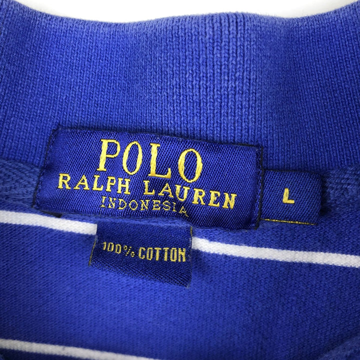 Ralph Lauren POLO RALPH LAUREN Short Sleeve Striped Polo Shirt Men's Size L cotton Purple type blue-purple Vintage Second Hand