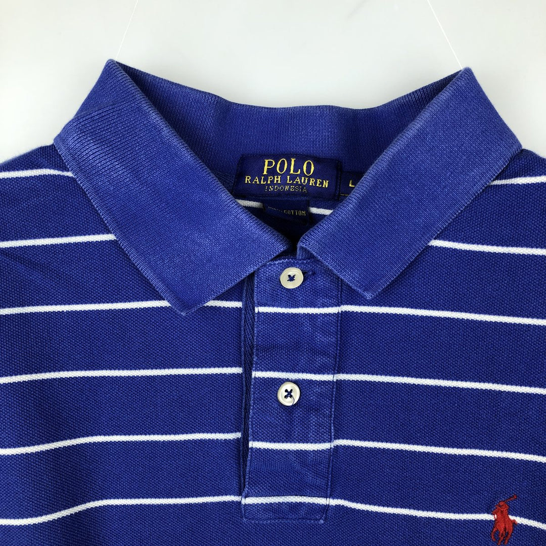 Ralph Lauren POLO RALPH LAUREN Short Sleeve Striped Polo Shirt Men's Size L cotton Purple type blue-purple Vintage Second Hand