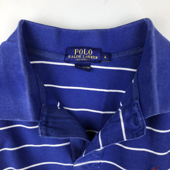 Ralph Lauren POLO RALPH LAUREN Short Sleeve Striped Polo Shirt Men's Size L cotton Purple type blue-purple Vintage Second Hand