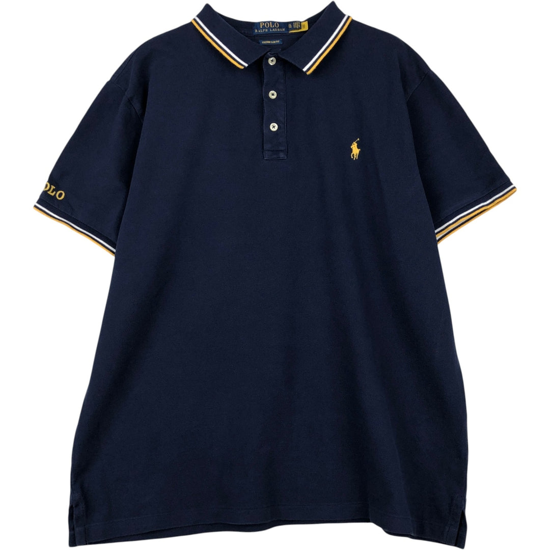 Ralph Lauren POLO RALPH LAUREN CUSTOM SLIM FIT short sleeve polo shirt men's XL equivalent cotton navy blue type Vintage Second Hand