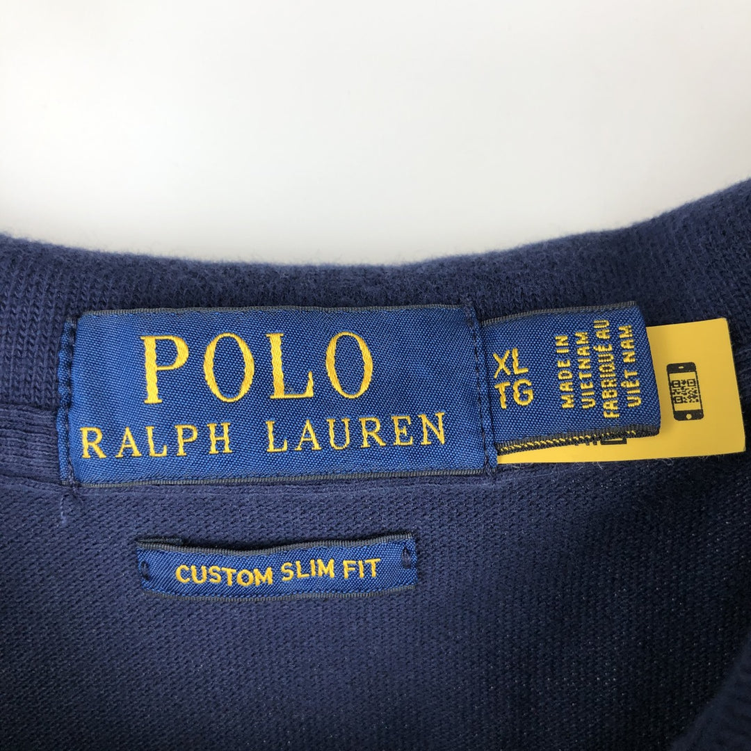 Ralph Lauren POLO RALPH LAUREN CUSTOM SLIM FIT short sleeve polo shirt men's XL equivalent cotton navy blue type Vintage Second Hand