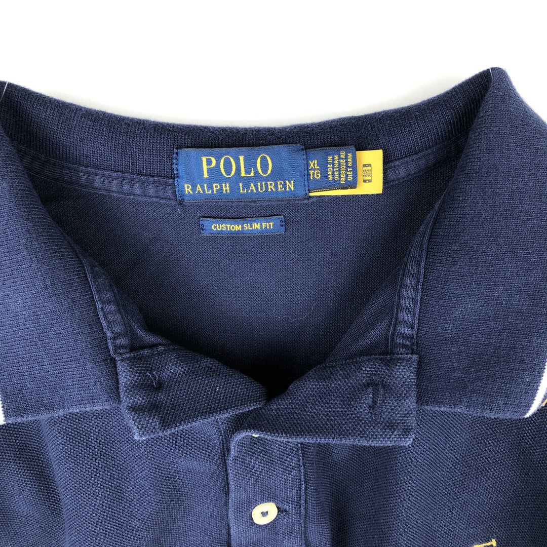 Ralph Lauren POLO RALPH LAUREN CUSTOM SLIM FIT short sleeve polo shirt men's XL equivalent cotton navy blue type Vintage Second Hand