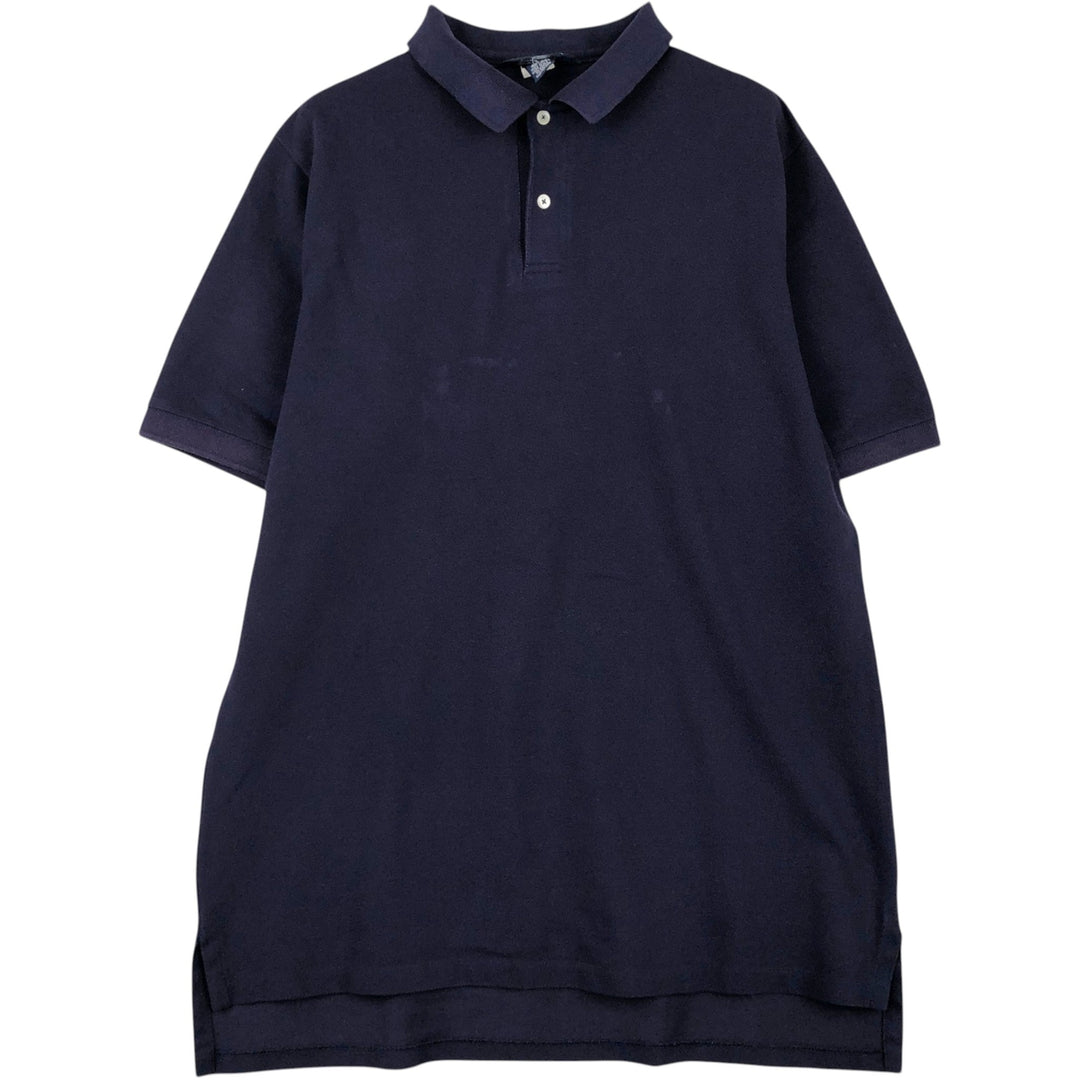 1990'S Lands' End Short-Sleeve Polo Shirt, Made in USA, Men's Size L (Equivalent), Vintage cotton navy blue type Vintage Second Hand
