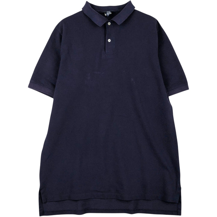 1990'S Lands' End Short-Sleeve Polo Shirt, Made in USA, Men's Size L (Equivalent), Vintage cotton navy blue type Vintage Second Hand