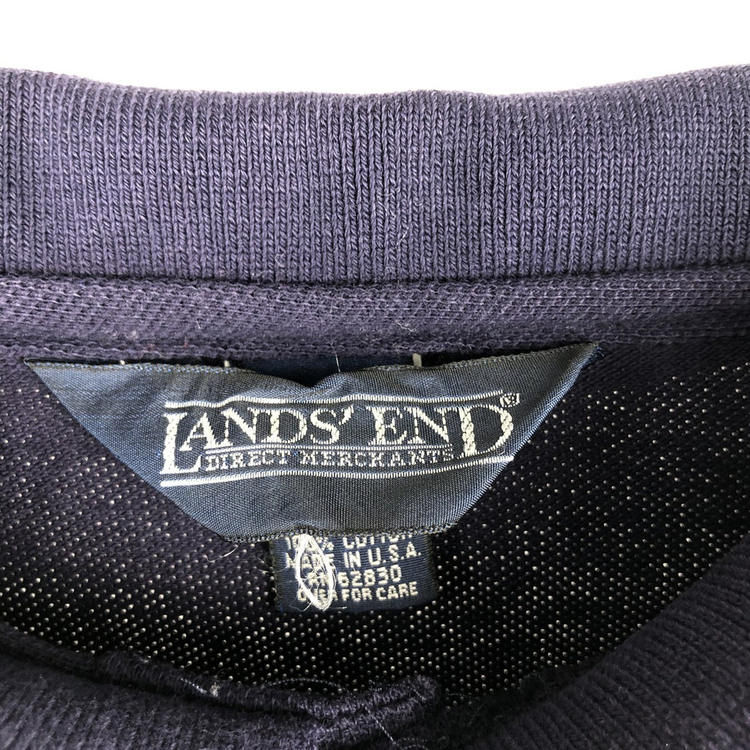 1990'S Lands' End Short-Sleeve Polo Shirt, Made in USA, Men's Size L (Equivalent), Vintage cotton navy blue type Vintage Second Hand