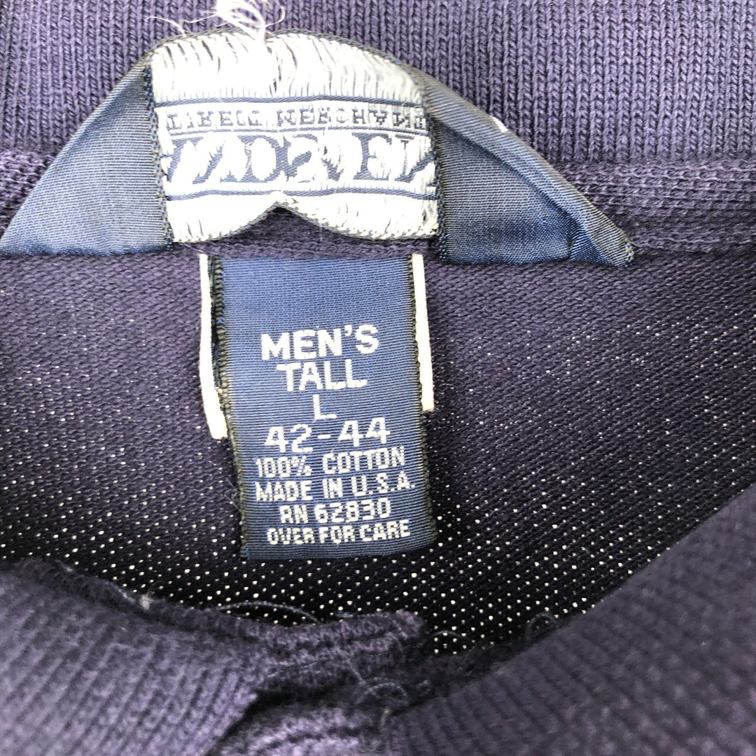 1990'S Lands' End Short-Sleeve Polo Shirt, Made in USA, Men's Size L (Equivalent), Vintage cotton navy blue type Vintage Second Hand