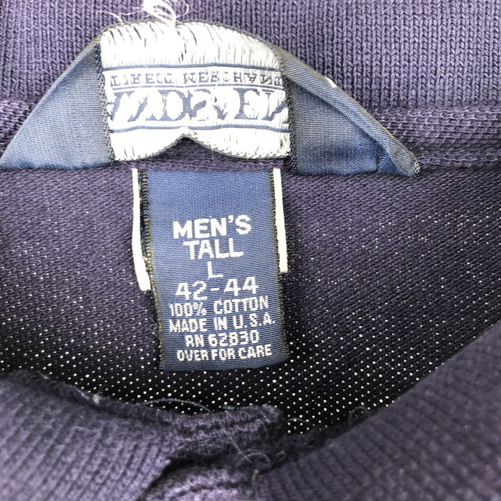 1990'S Lands' End Short-Sleeve Polo Shirt, Made in USA, Men's Size L (Equivalent), Vintage cotton navy blue type Vintage Second Hand