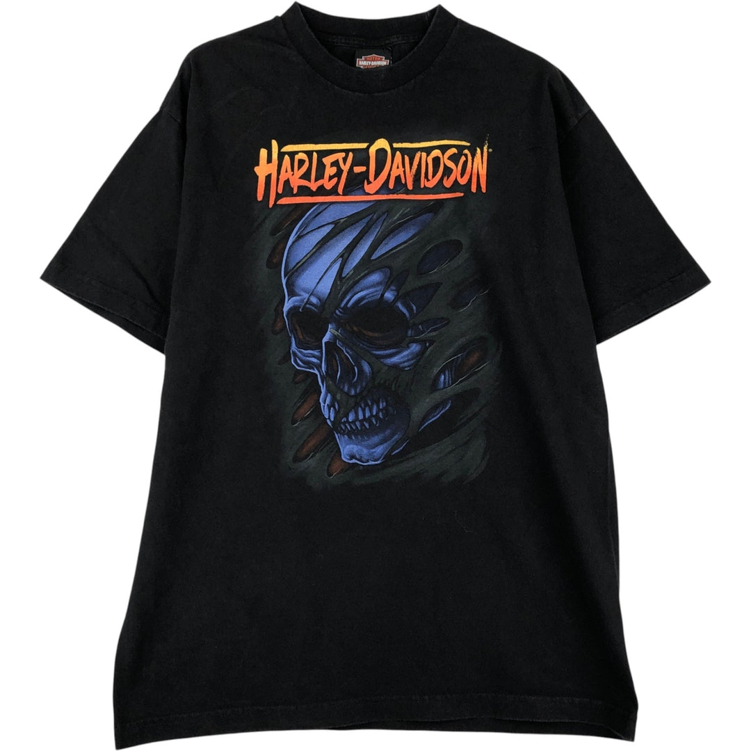 Harley-Davidson Skull Pattern Eagle Pattern Motorcycle Bike T-shirt Men's L size cotton black type Vintage Second Hand