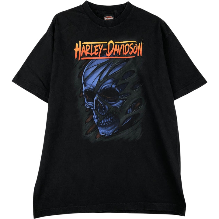 Harley-Davidson Skull Pattern Eagle Pattern Motorcycle Bike T-shirt Men's L size cotton black type Vintage Second Hand