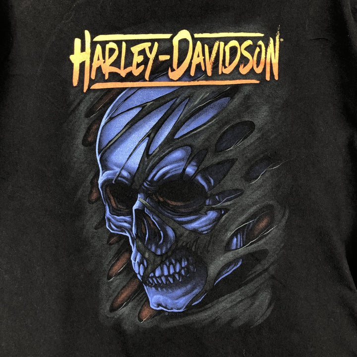 Harley-Davidson Skull Pattern Eagle Pattern Motorcycle Bike T-shirt Men's L size cotton black type Vintage Second Hand