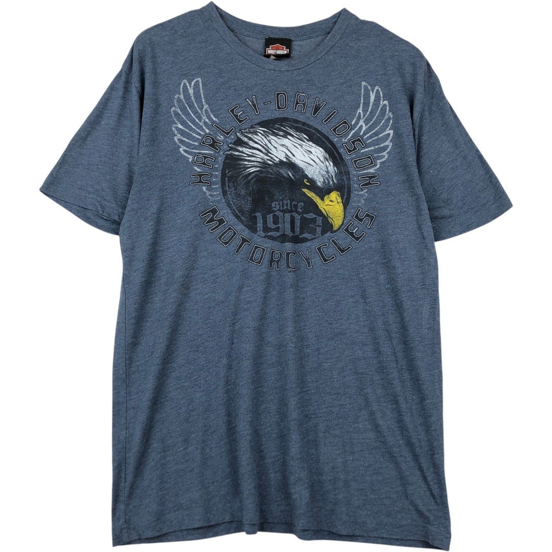 Harley-Davidson Eagle Pattern Motorcycle Bike T-shirt Men's L size polyester Navy blue Vintage Second Hand