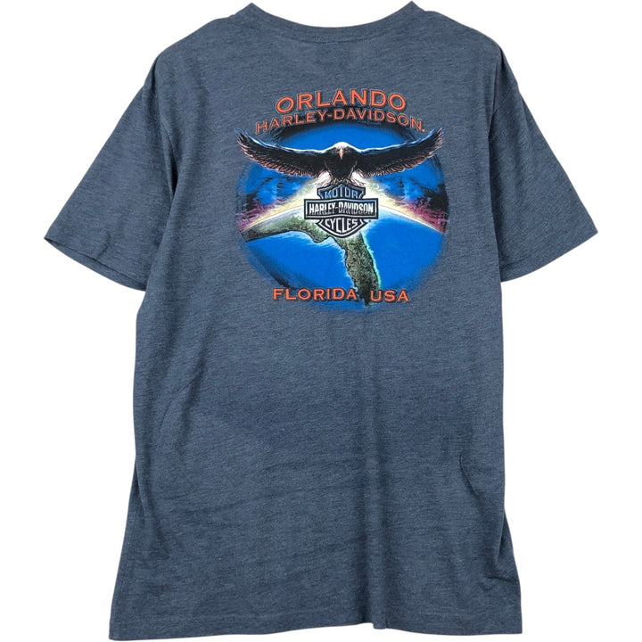 Harley-Davidson Eagle Pattern Motorcycle Bike T-shirt Men's L size polyester Navy blue Vintage Second Hand
