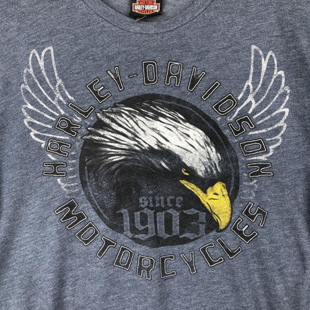 Harley-Davidson Eagle Pattern Motorcycle Bike T-shirt Men's L size polyester Navy blue Vintage Second Hand