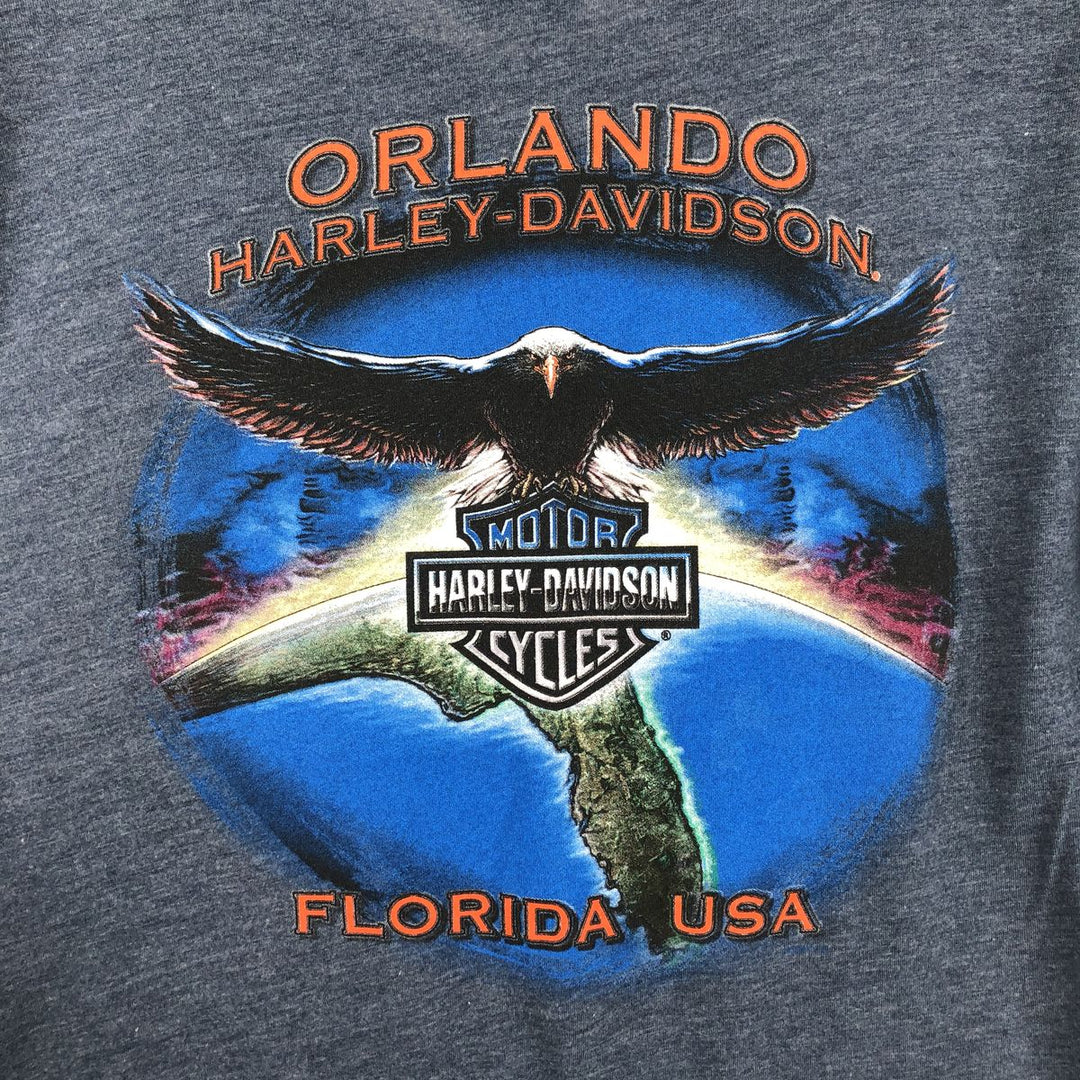 Harley-Davidson Eagle Pattern Motorcycle Bike T-shirt Men's L size polyester Navy blue Vintage Second Hand