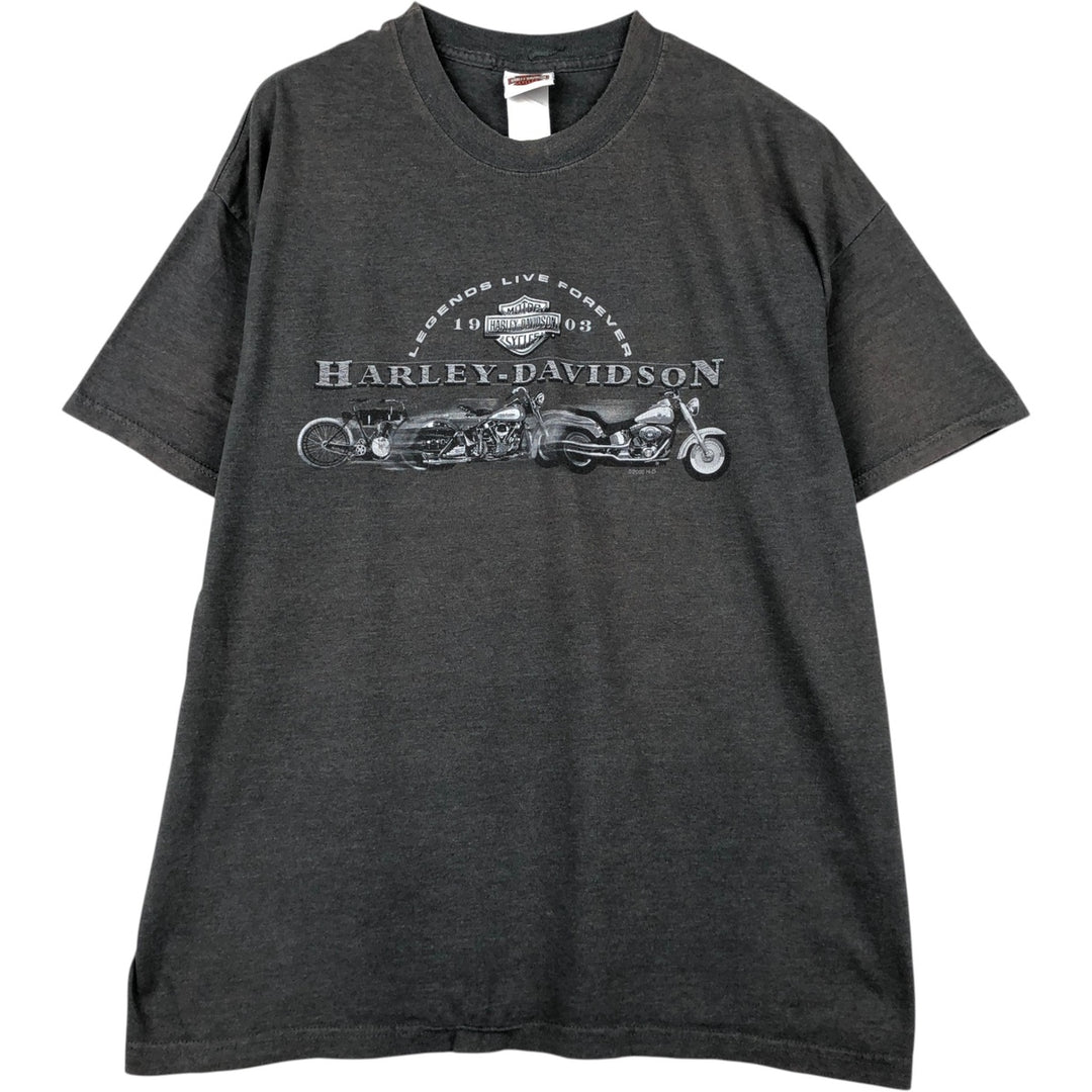 00'S Harley-Davidson Motorcycle Bike T-shirt Made in USA Men's XL cotton Charcoal Vintage Second Hand