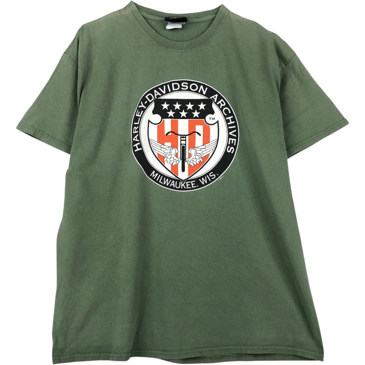 00'S Harley-Davidson Motorcycle Bike T-shirt Men's XL size cotton green type Vintage Second Hand