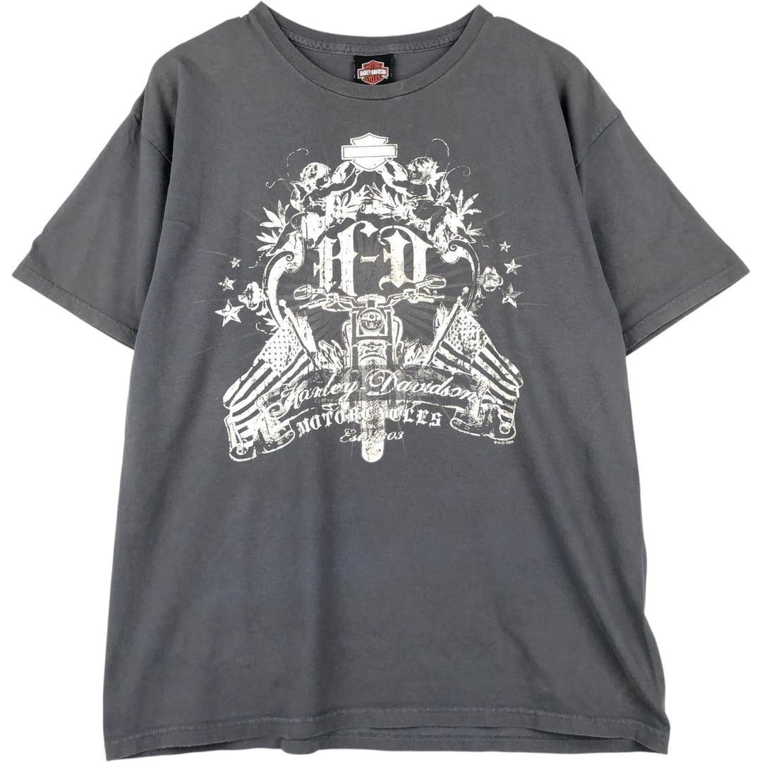 00'S Harley-Davidson Eagle Pattern Motorcycle Bike T-shirt Men's L size cotton Charcoal Vintage Second Hand