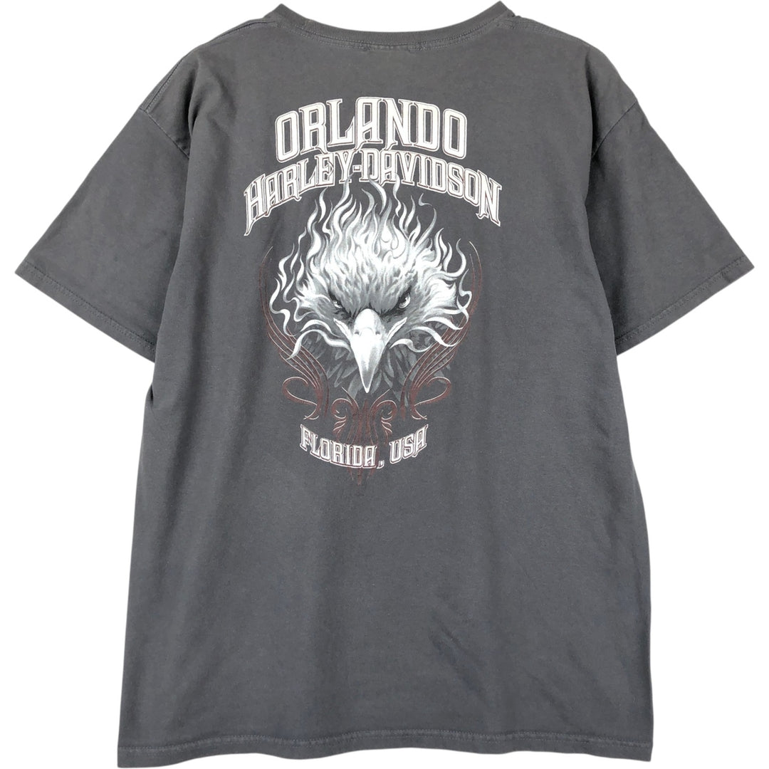 00'S Harley-Davidson Eagle Pattern Motorcycle Bike T-shirt Men's L size cotton Charcoal Vintage Second Hand