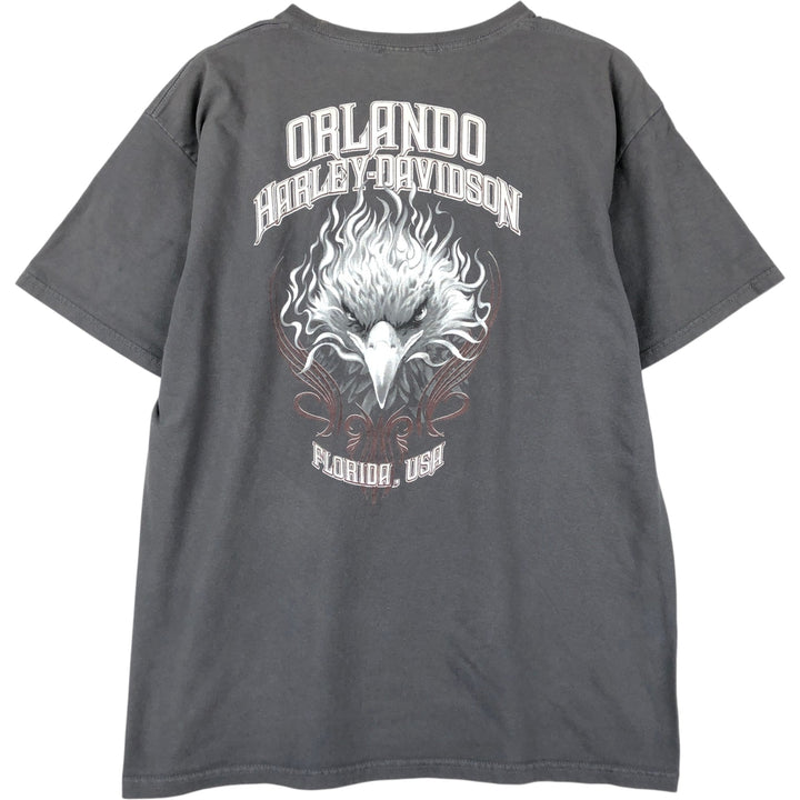 00'S Harley-Davidson Eagle Pattern Motorcycle Bike T-shirt Men's L size cotton Charcoal Vintage Second Hand